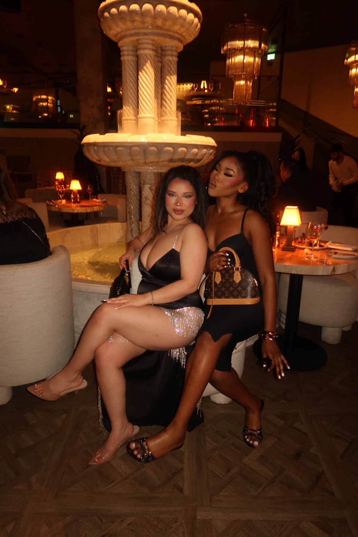 Two friends dressed for an evening out
